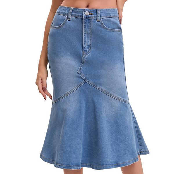 

Женская джинсовая юбка-рыбка с рюшами, высокая талия, длина до колена Inspire Chic, Sky Blue