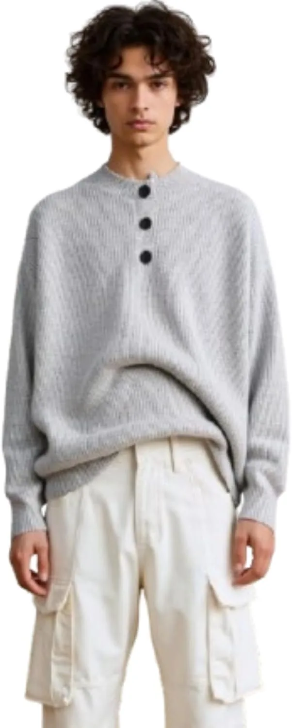 

Мужской кардиган с четвертью пуговиц, свободный, с длинными рукавами и круглым вырезом ITHAFE