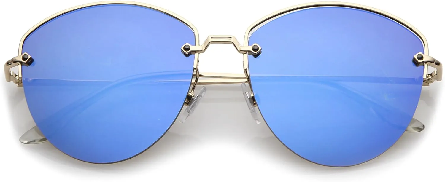 

zeroUV - Современные солнцезащитные очки с металлической переносицей, зеркальными плоскими линзами и полуободковой оправой, диаметр линз 60 мм, Gold / Blue Mirror