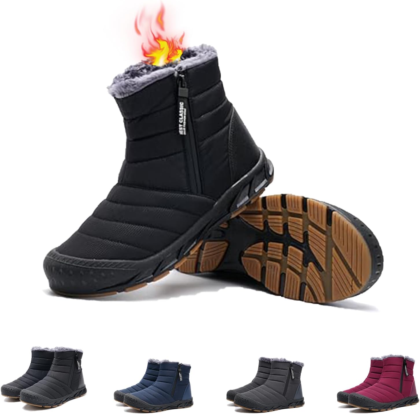 

Мужские зимние ботинки Snow, водоотталкивающие, с противоскользящей подошвой, утепленные мехом, теплые, с застежкой-молнией, на шнуровке, для улицы Generic, черный