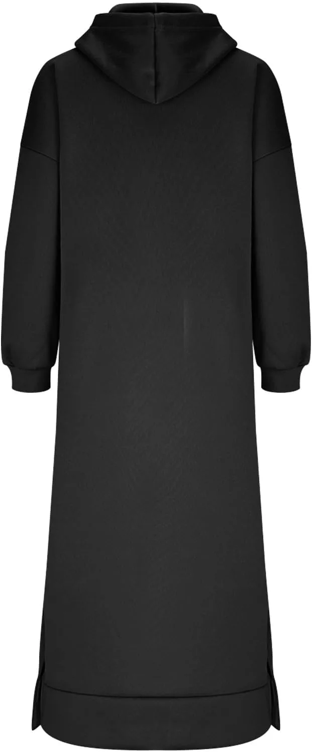 Платье-свитшот Plus Size с длинным рукавом, капюшоном и карманом-кенгуру Generic, черный — фото 3