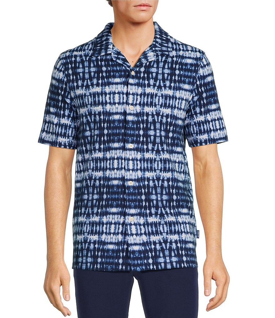 

Синяя рубашка Rowm Sirena The Weekender с жаккардовым принтом Shibori и короткими рукавами, синий