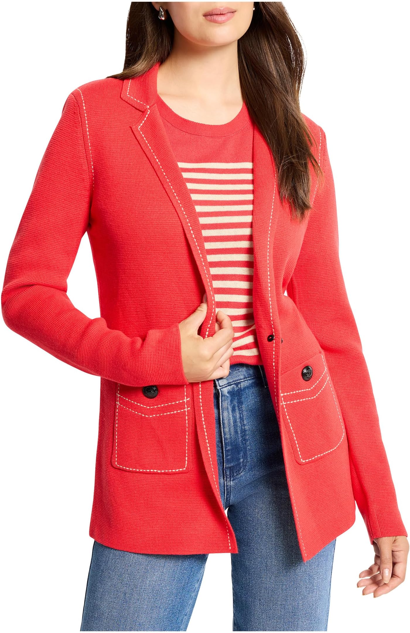 

Блейзер NIC+ZOE Constrast Stitch Elegant Knit Blazer, цвет Scarlet