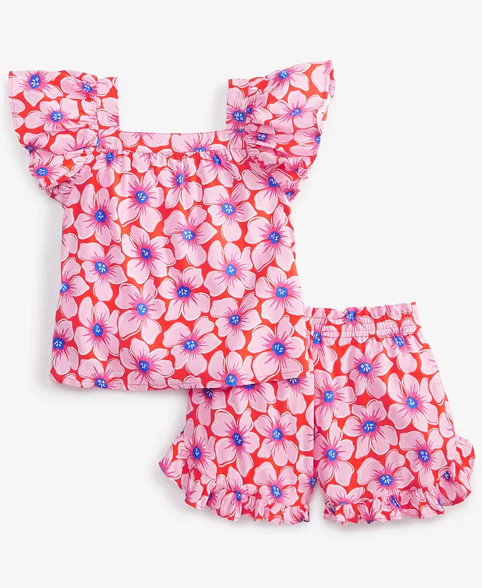 

Детский короткий комплект с цветочным узором для девочки, Toddler Epic Threads, красный