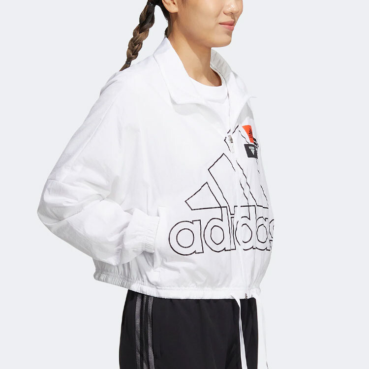 Женская куртка с логотипом на молнии и воротником-стойкой, белая Adidas — фото 4