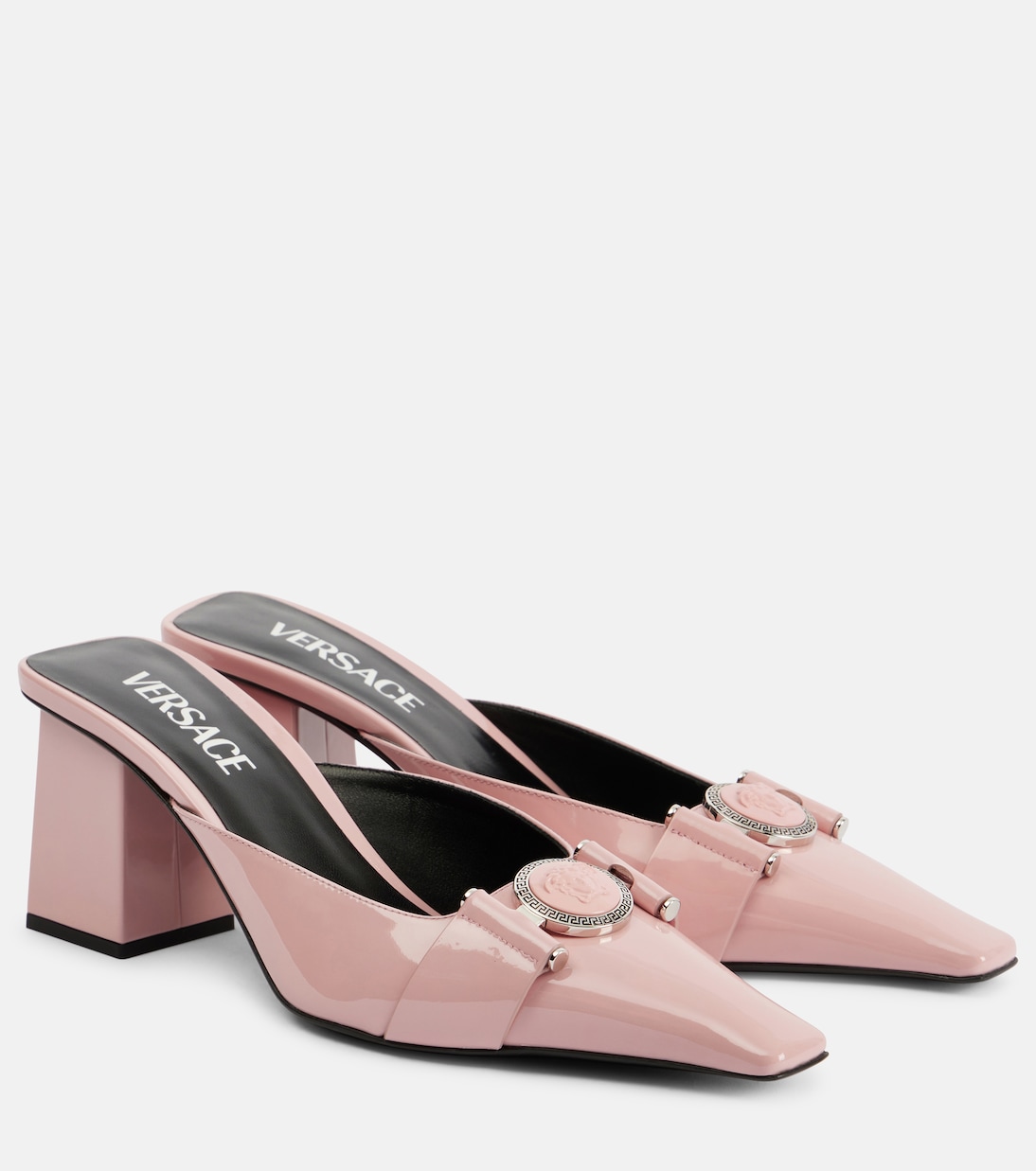 Мюли Medusa из лакированной кожи Versace, English Rose Palladium