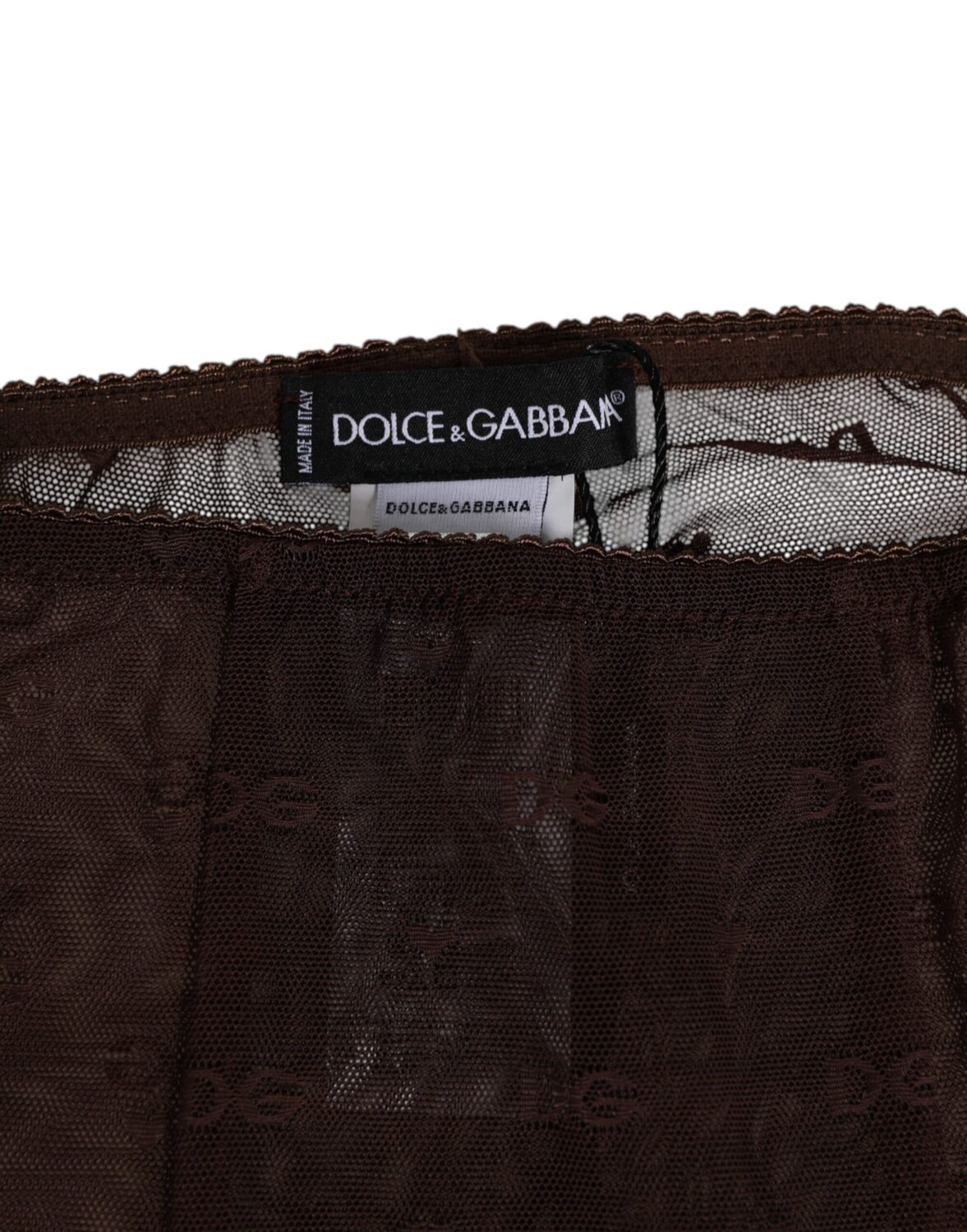 Коричневые нейлоновые леггинсы с логотипом и кружевом, нижнее белье Dolce & Gabbana, коричневый — фото 3