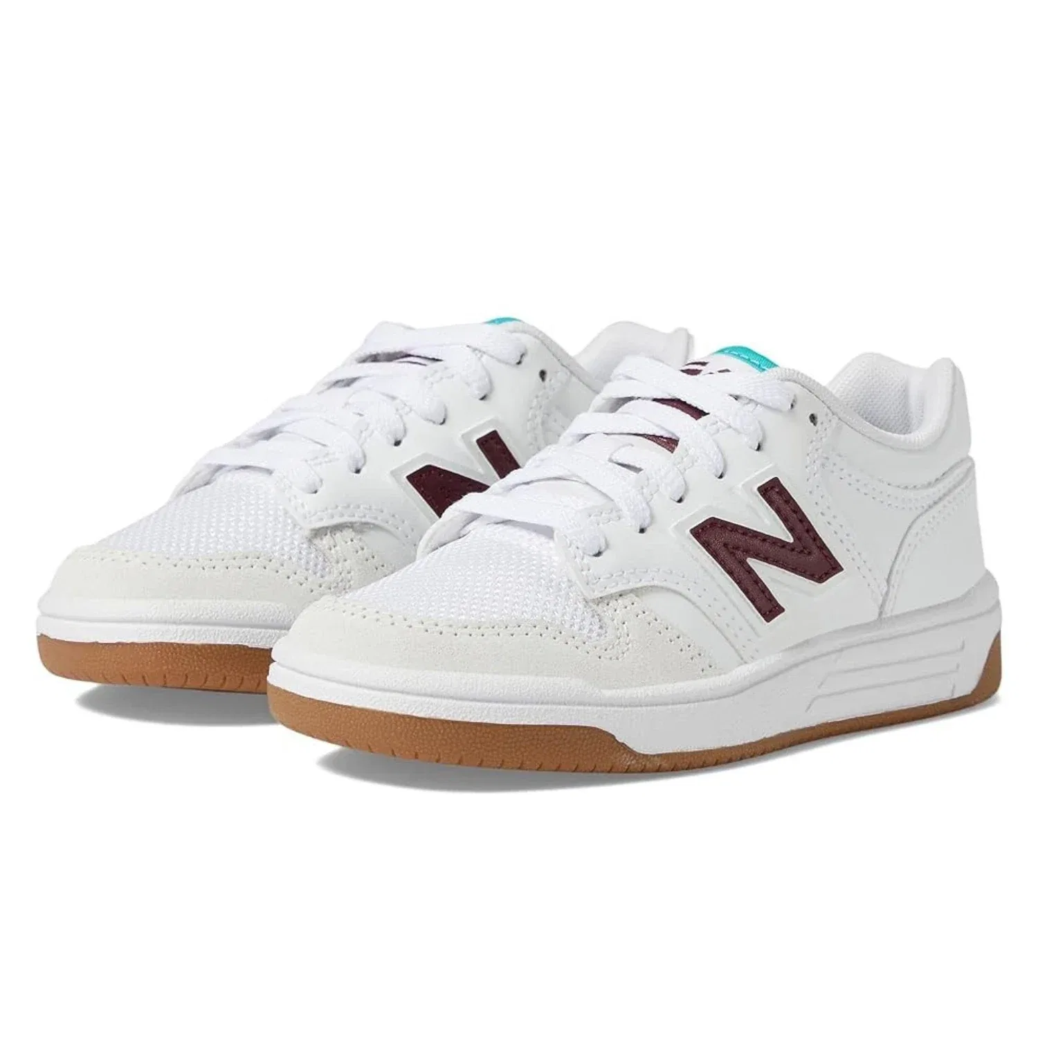 Кроссовки New Balance 480 PSB480FT, белые с бордовыми вставками, кожаные, HTAT599