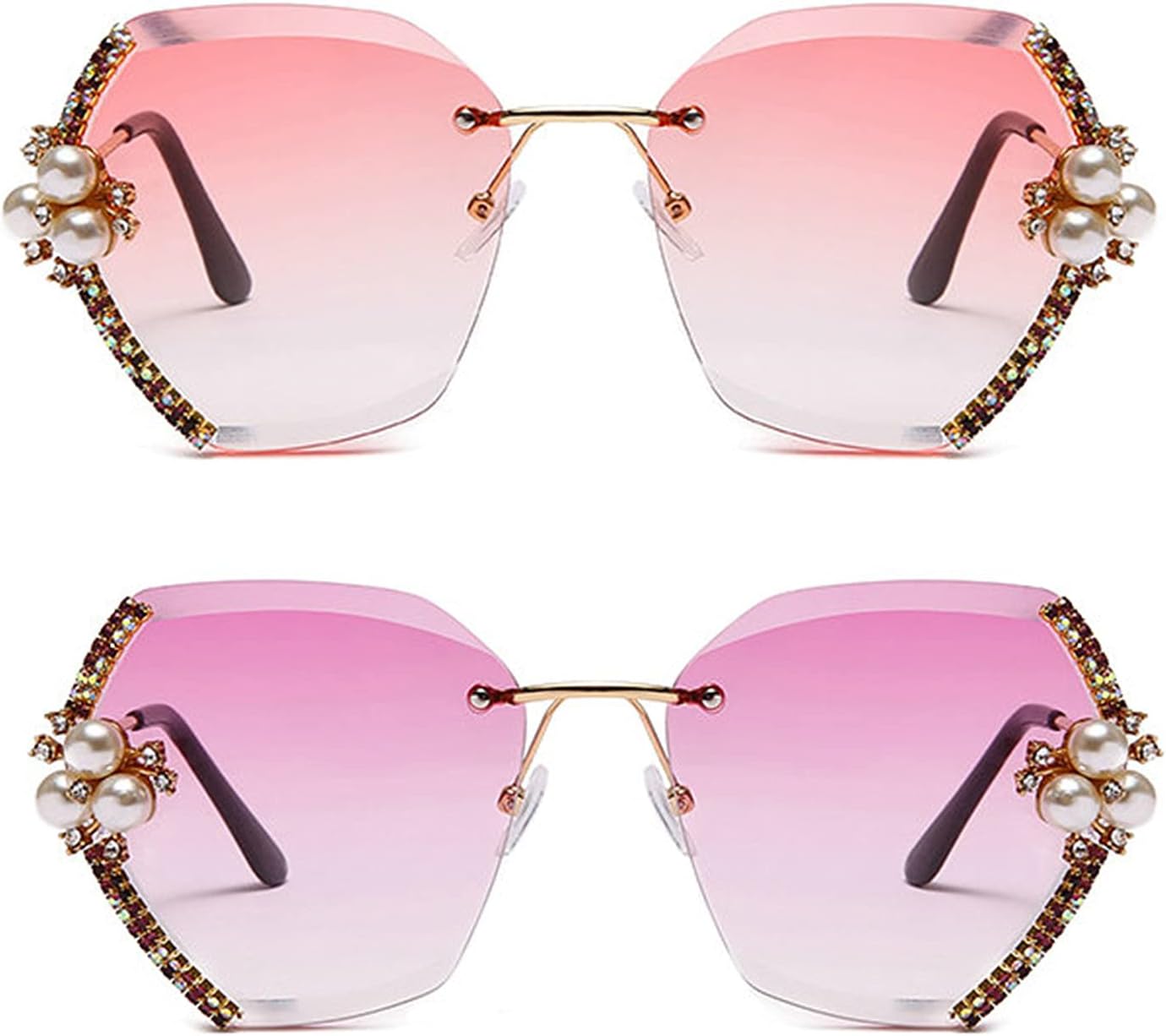 

Willochra Безободковые роскошные солнцезащитные очки со стразами для женщин, модные хрустальные солнцезащитные очки в винтажном стиле с градиентными линзами, 2pack-purple&pink