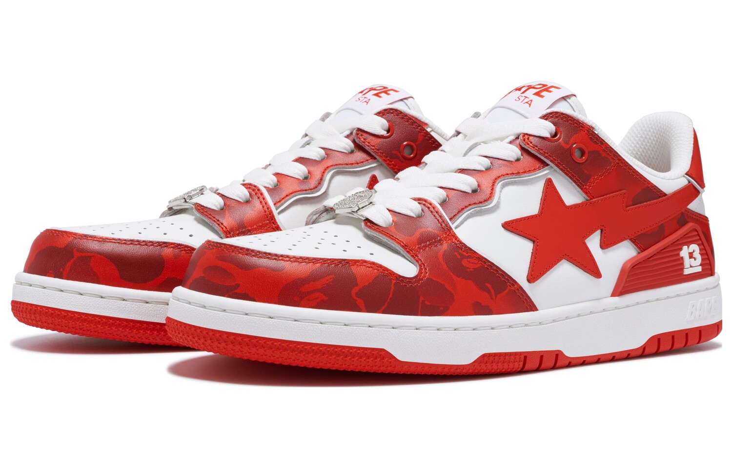 Кроссовки A BATHING APE Clutch Sta Skateboarding Shoes Men Low-top White/Red, белый/красный — фото 3
