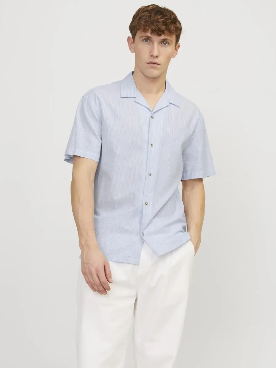 

Рубашка Jack & Jones с короткими рукавами "JJJESUMMER RESORT LINEN BLEND SHIRT SS SN", синий