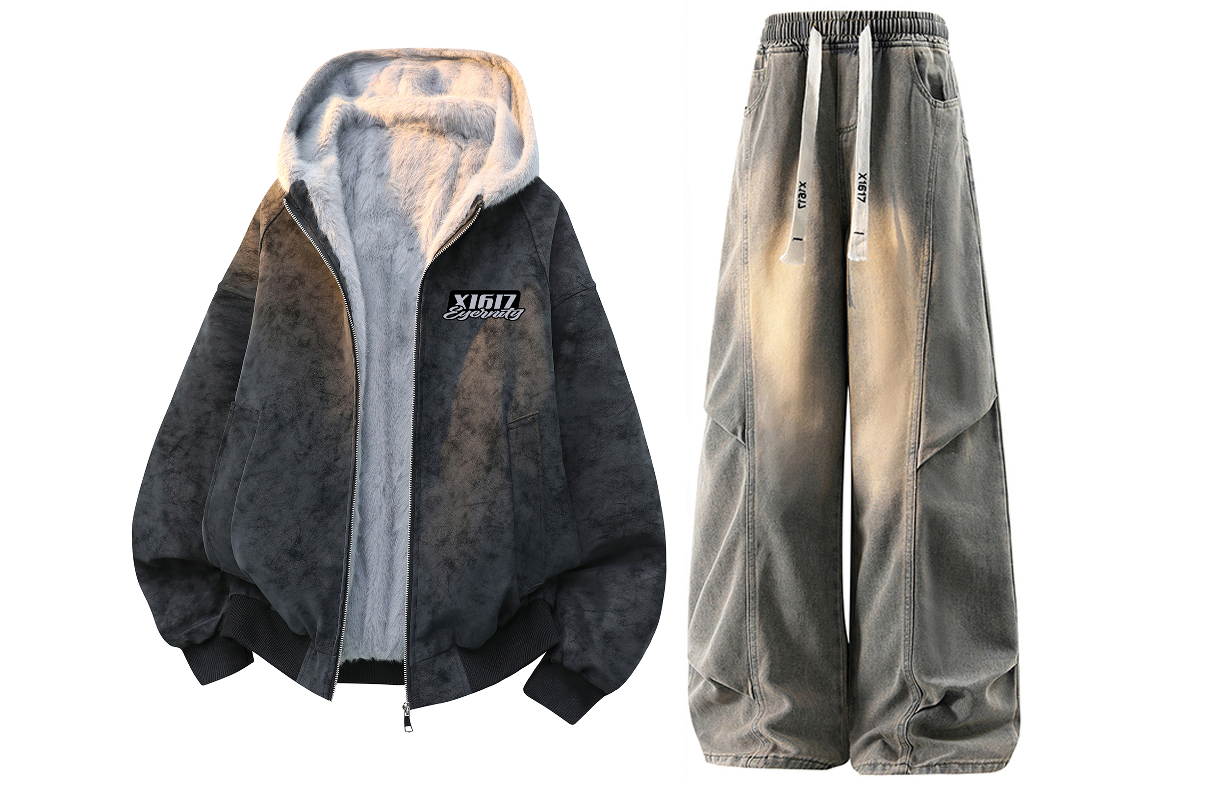 

Толстовка Casual Sportswear утепленная с капюшоном унисекс X1617, черный satay bird top+желтый mud pants