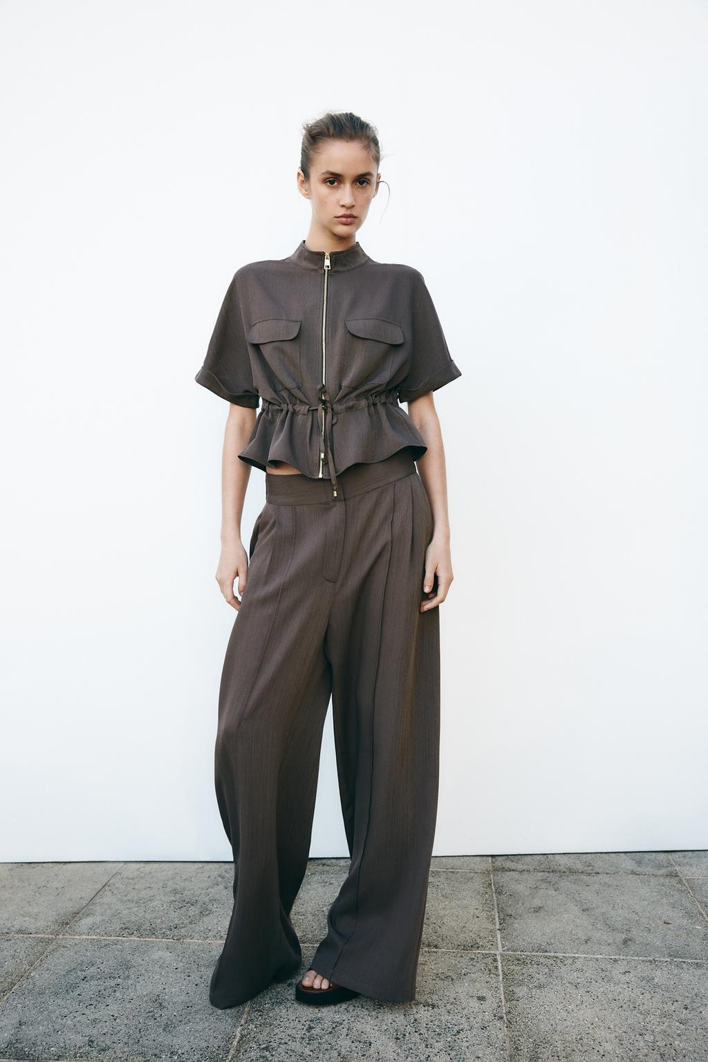 

Широкие брюки на штопке ZARA, коричневый