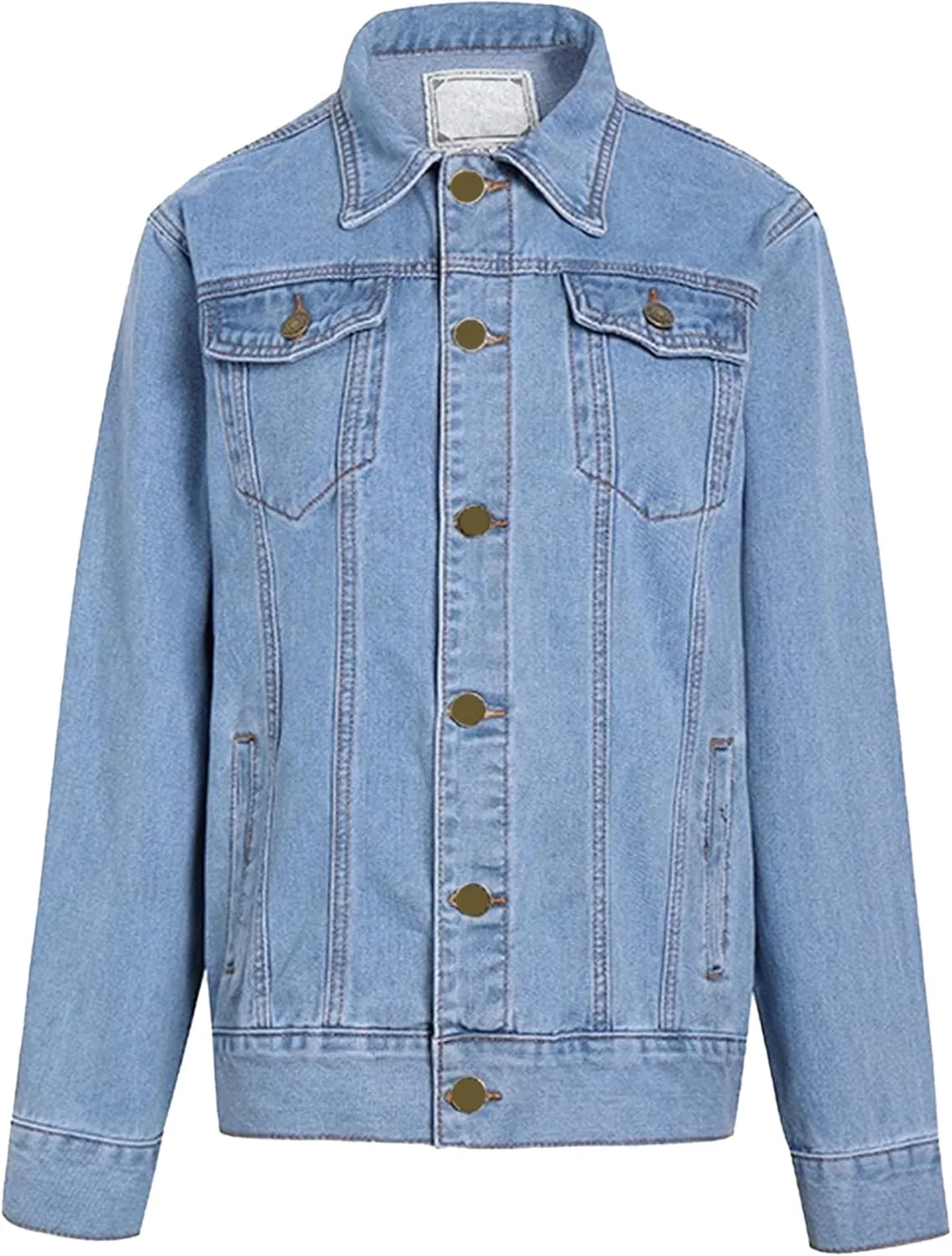 Мужская модная джинсовая куртка slim fit, повседневная ковбойская однобортная куртка с карманами Generic, светло-голубой