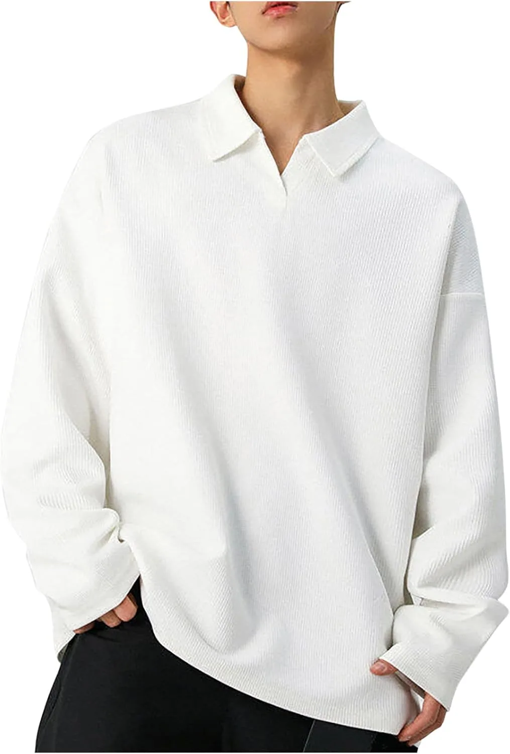 

Мужская поло с длинным рукавом в рубчик, вязаный свитер с лацканом