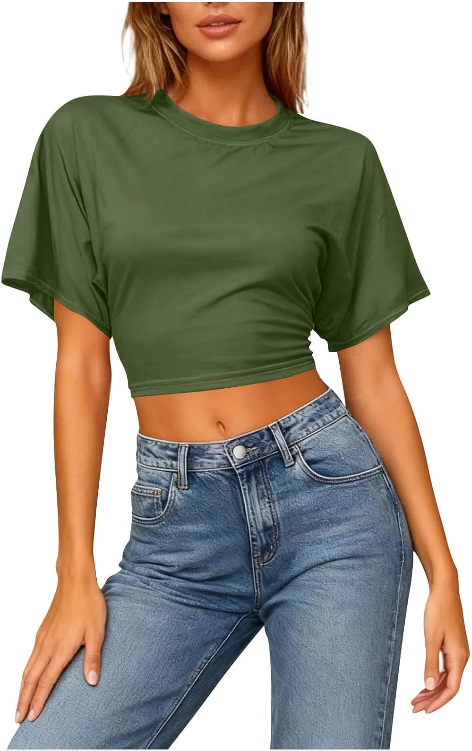 Футболка женская оверсайз, хлопковая смесовая, свободный крой, A02_army Green