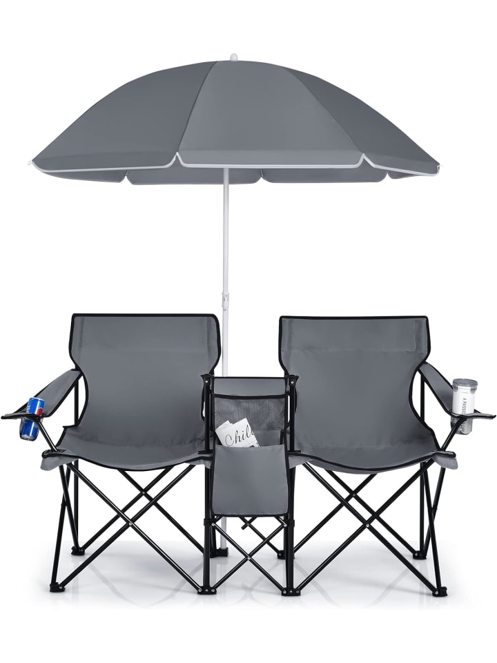 

COSTWAY Двухместный походный стул с зонтиком, серый