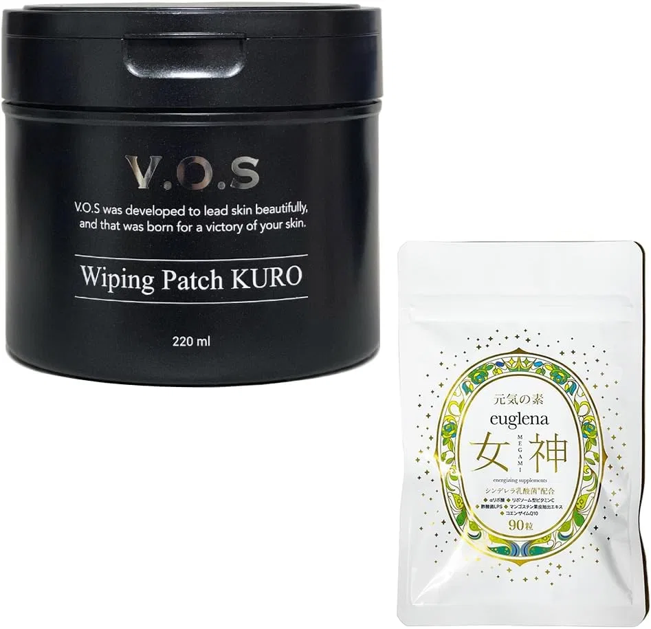 Набор для ухода за кожей VOS Wiping Patch Black Lotion Pad 6.8 fl oz (220 ml) 80 шт + Euglena Goddess 90 таблеток