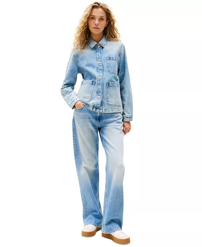 

Женская куртка Trucker из хлопкового денима с эффектом потертости Tommy Jeans, синий
