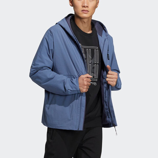 Куртка Men's adidas Wj Wv Jkt Martial Arts Series Logo Hooded Fleece Lined Sports Jacket Sky Blue, синий — фото 4