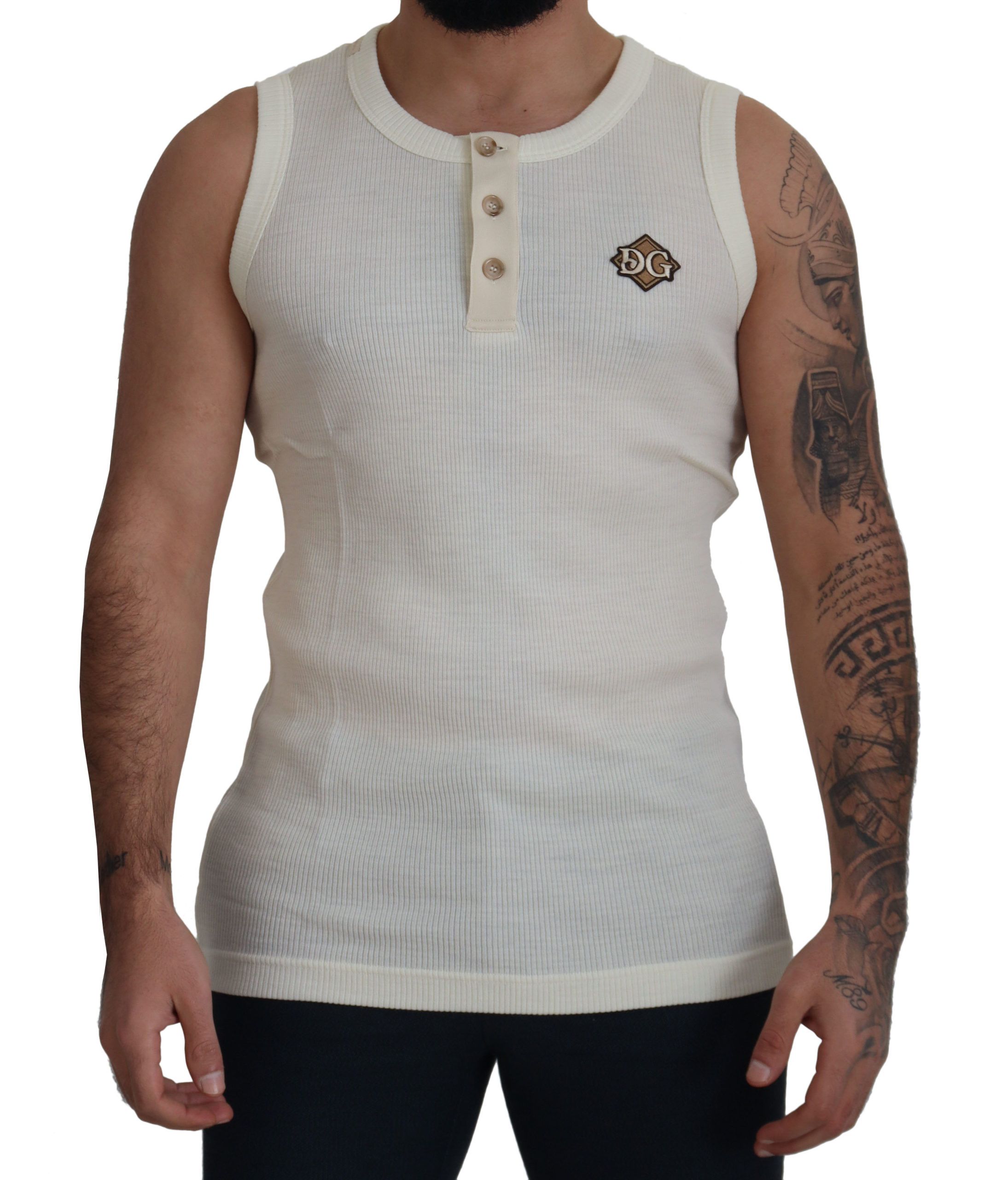 

Футболка без рукавов Henley из смеси шерсти Dolce & Gabbana, кремовый