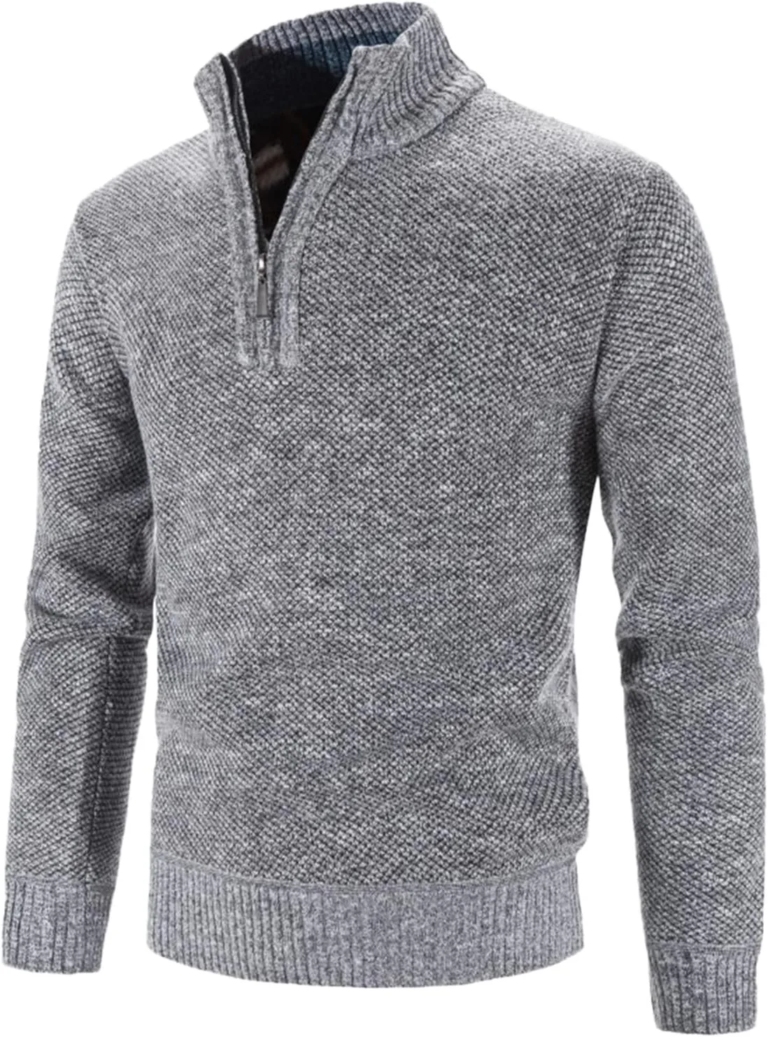 Свитер-полузип для мужчин Casual Mock Neck вязаный зимний теплый с длинным рукавом — фото 2