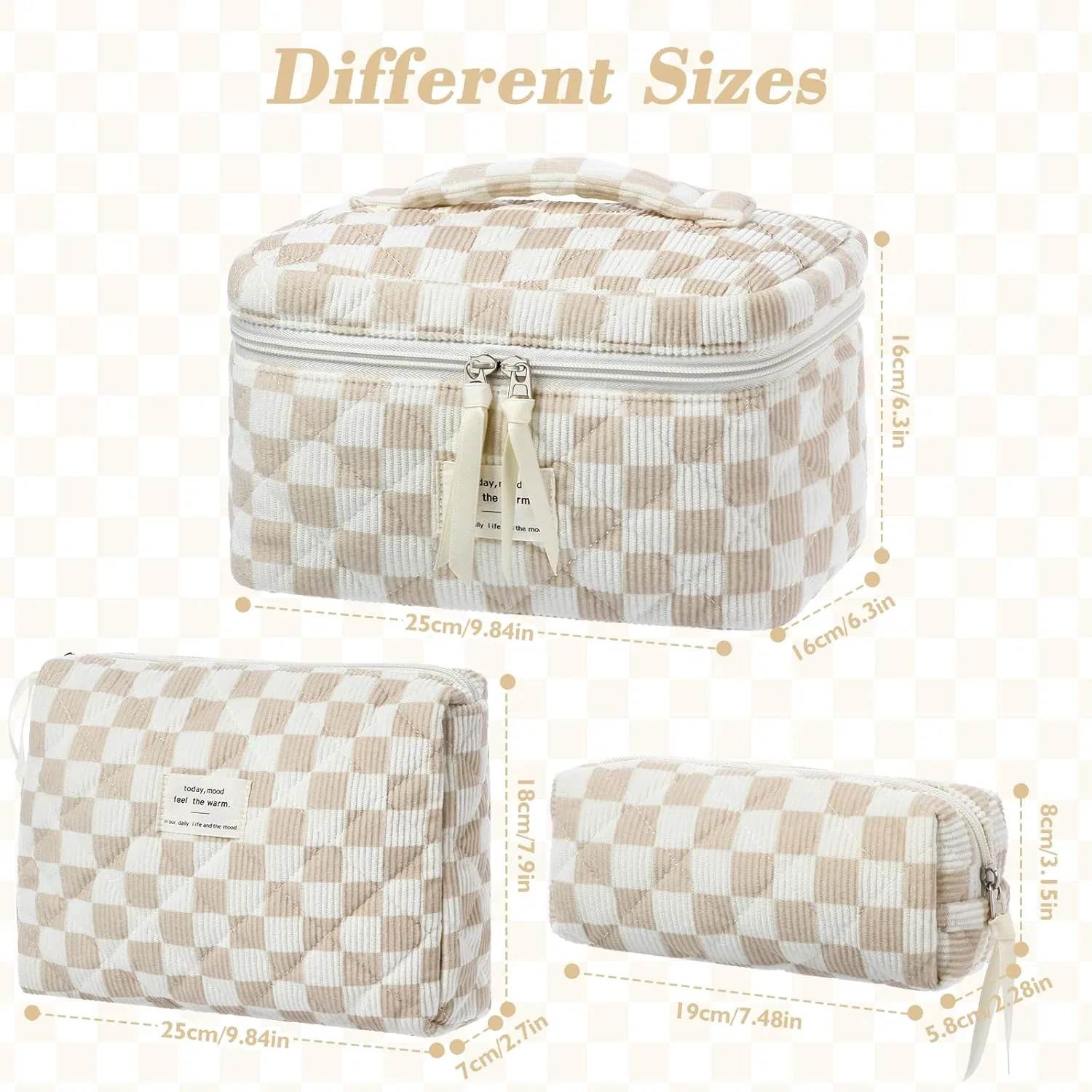 Женский дорожный набор косметичек из 3 штук BuyCard Buycard, Khaki Check — фото 2