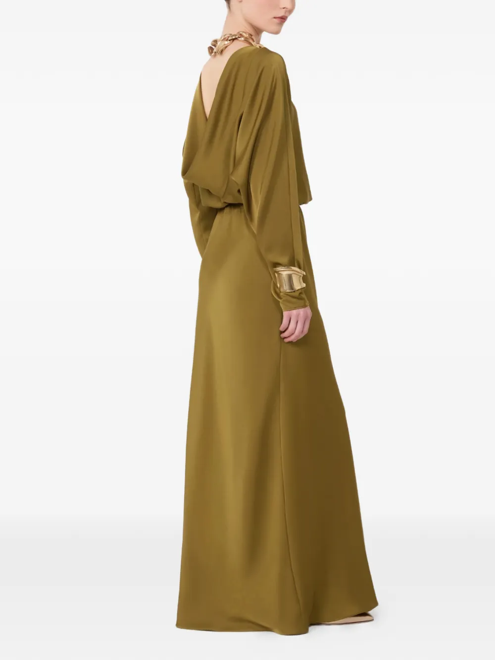 Атласное макси-платье с поясом Max Mara, зеленый — фото 3