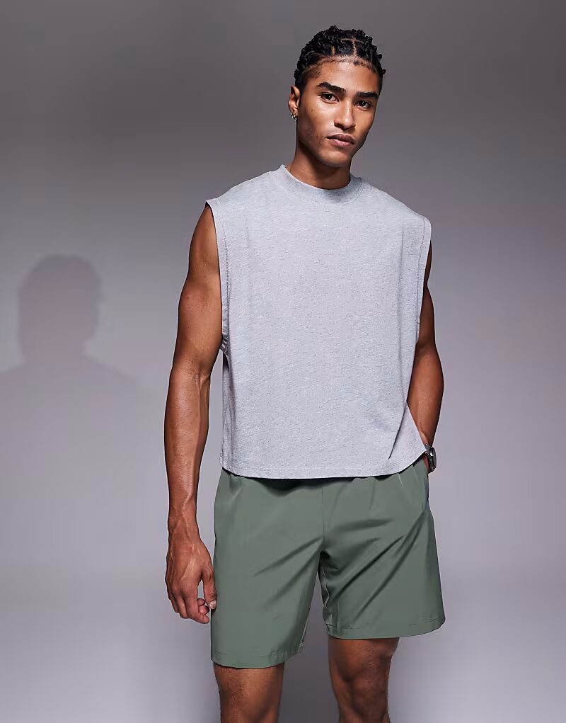 

Хлопковая укороченная майка с быстросохнущей отделкой серого меланжа 4505