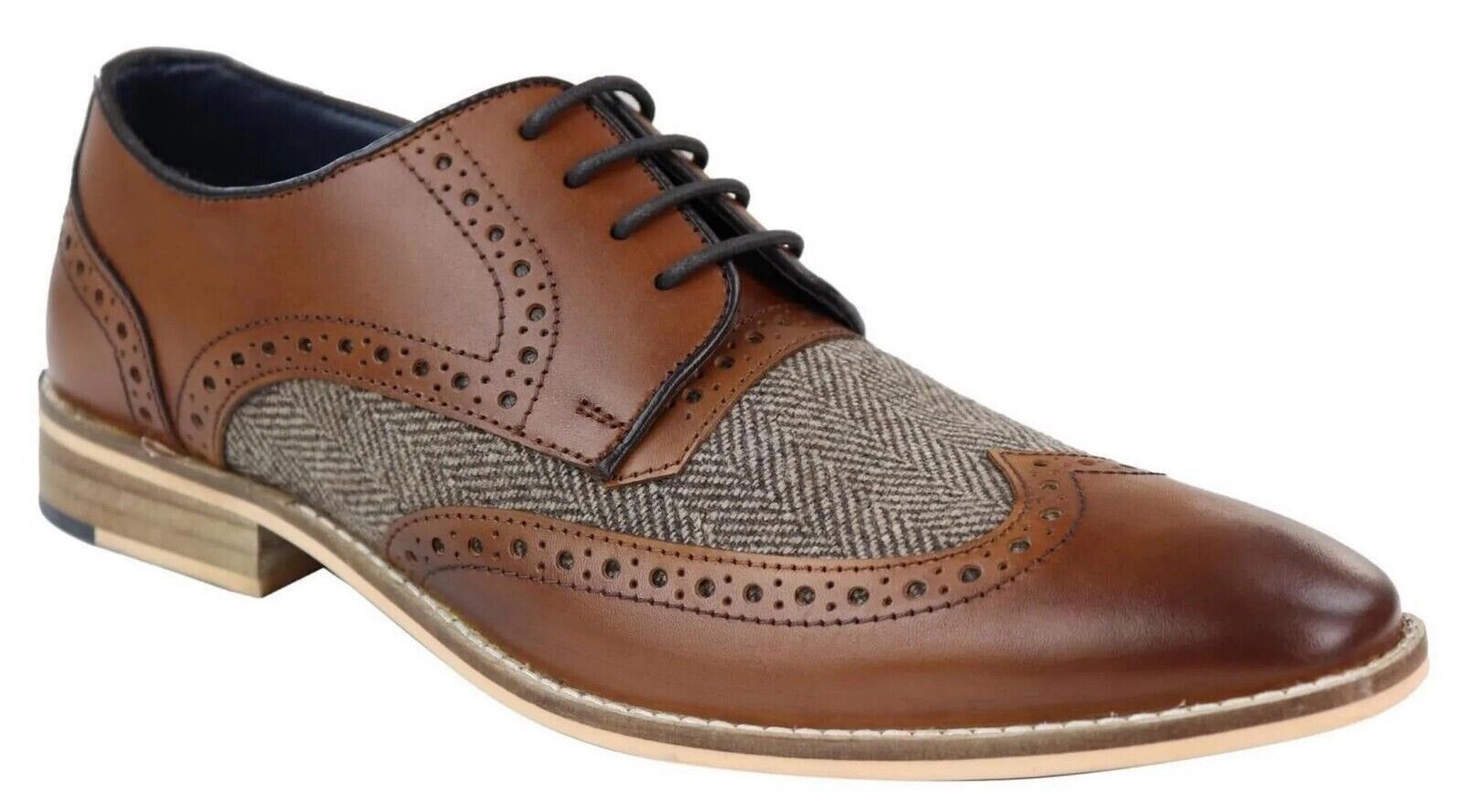 Мужские классические оксфорды Derby Brogue из твида в коричневой коже House Of Cavani — фото 4