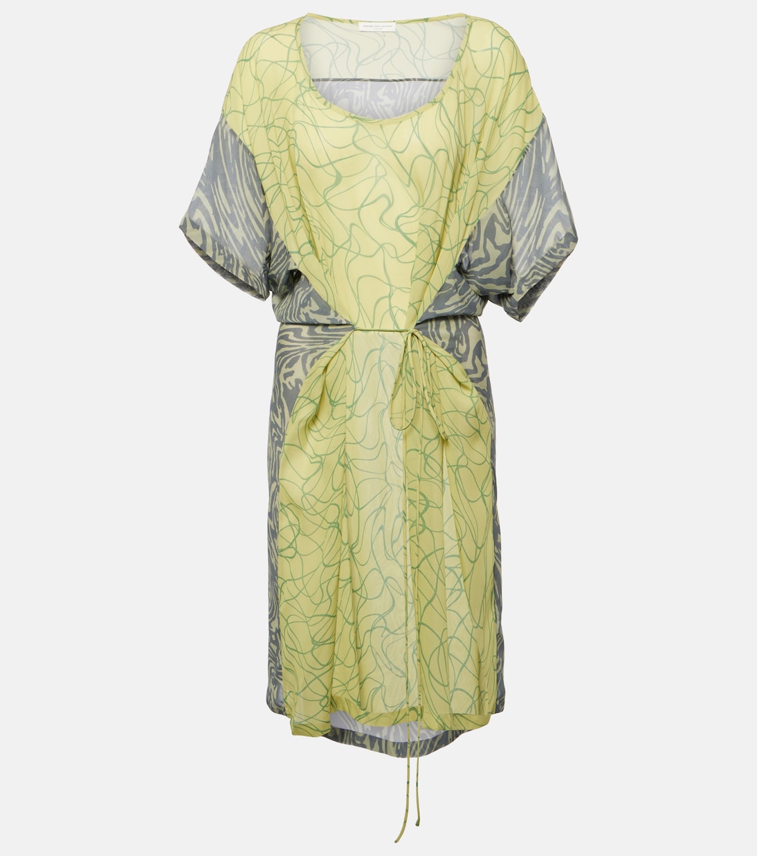 

Мини-платье из принтованного жоржета Dries Van Noten, Pale Yellow