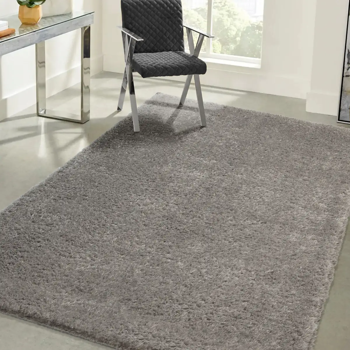 

Ковер из мериноса с высоким ворсом "Recycle Floki 961", прямоугольный, ворсистый из переработанного полиэстера, экологичный, в крапинку, гостиная Merinos 80х150 см, серый