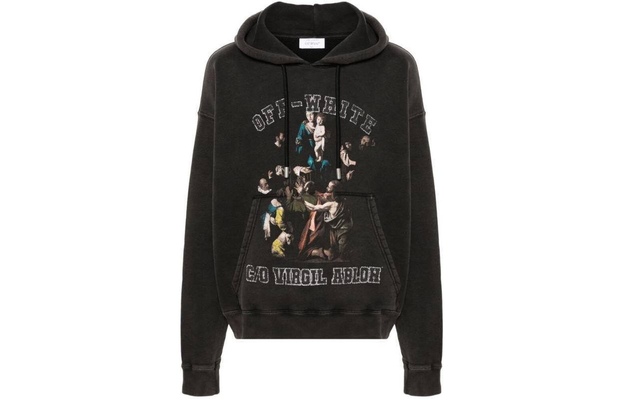 Офф-уайт худи с принтом из хлопка OFF-WHITE, черный