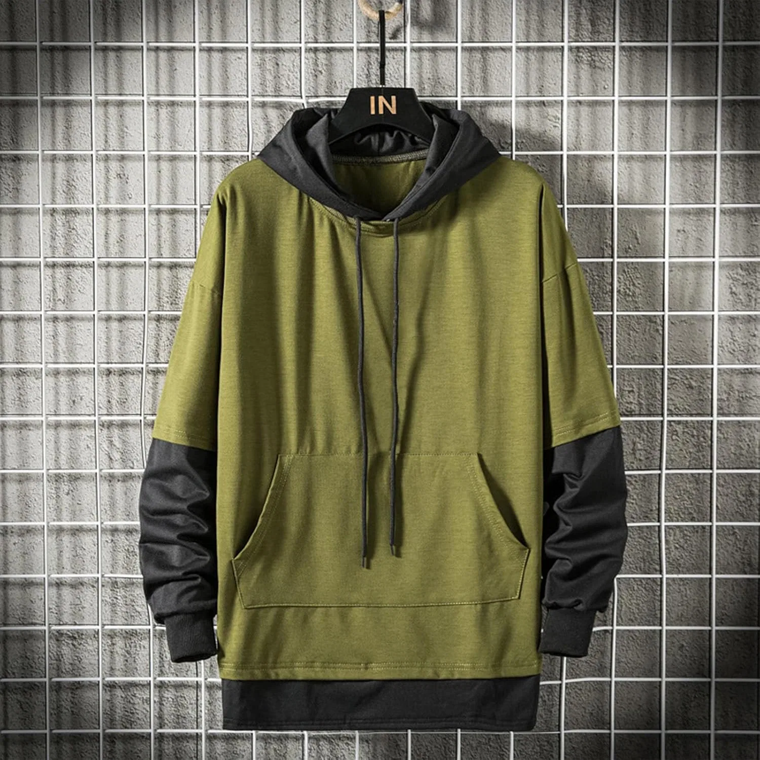Мужская худи с капюшоном Patchwork Pullover Akklian, армейский зеленый — фото 3