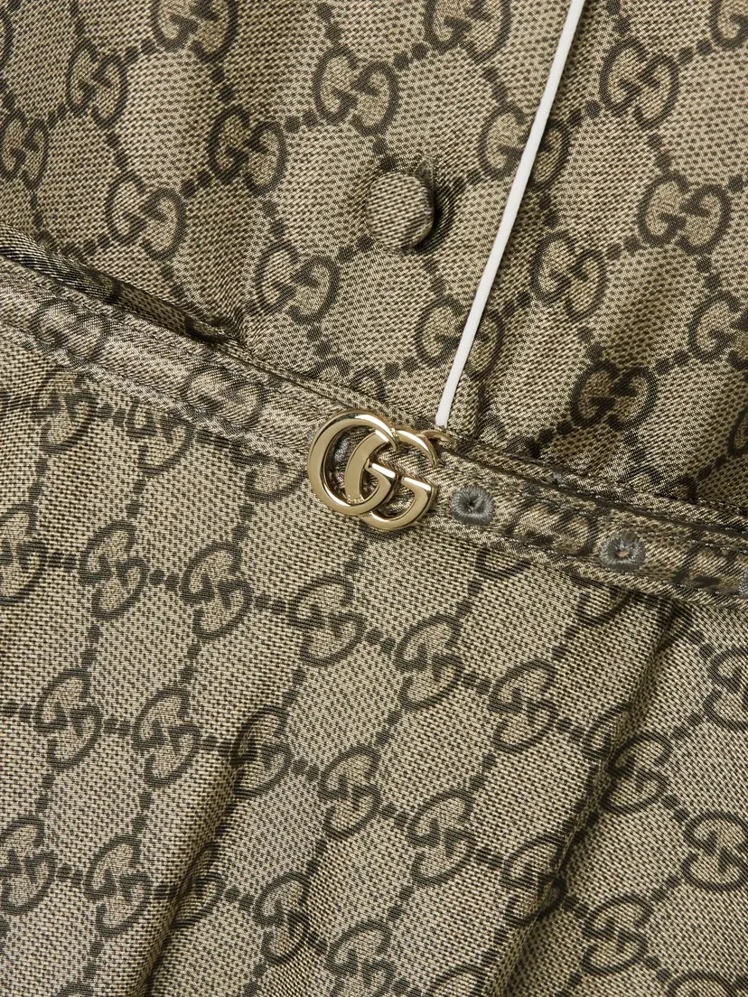 Миди-рубашка-платье GUCCI, с принтом и поясом, хаки — фото 4