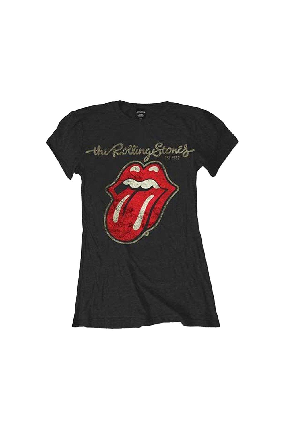 

Хлопковая футболка с наклеенным языком The Rolling Stones, черный