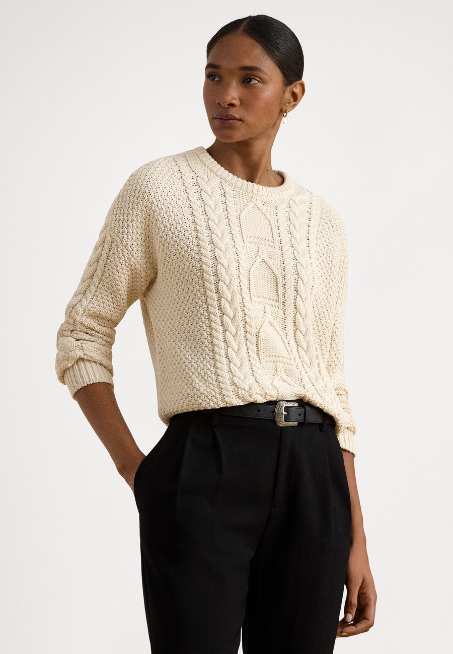 

Джемпер Lauren Ralph Lauren CABLE-KNIT COTTON CREWNECK SWEATER, Mascarpone Cream/Off-White