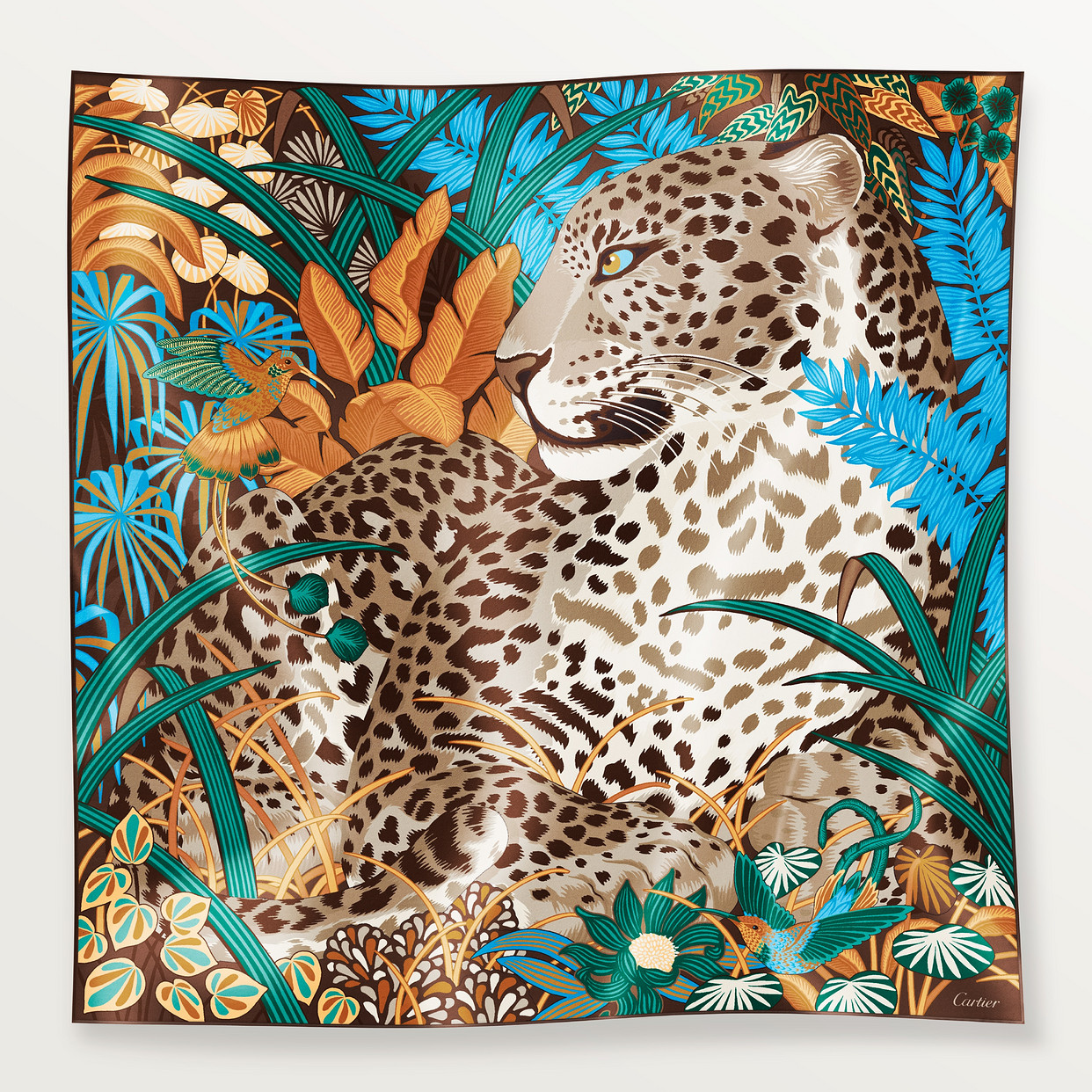 

Женский платок Cartier Carré 90, Panther in the Jungle, бежевый шелковый твил