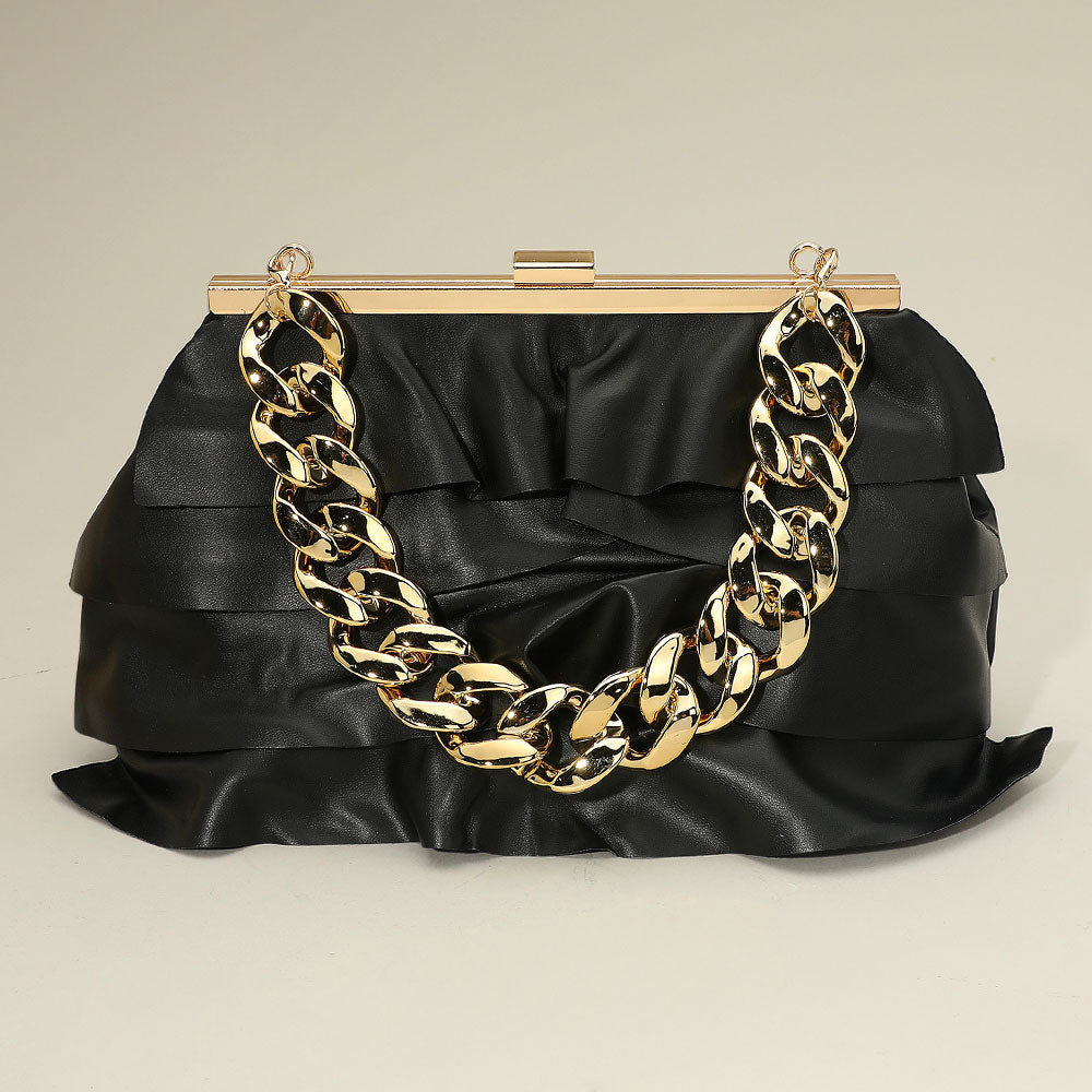 

Вечерняя сумка-клатч / сумка через плечо из искусственной кожи с ремешком-цепочкой и многослойными оборками FASHNZFAB