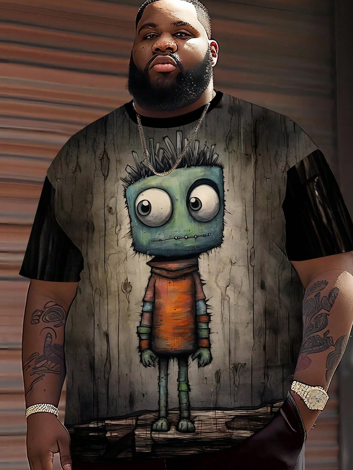 

Футболка с короткими рукавами и круглым вырезом с креативным мультяшным рисунком свитера. Для мужчин для ношения вне дома летом, черный