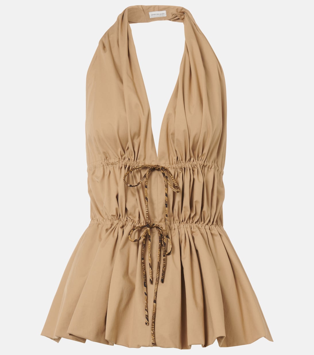 

Топ из хлопкового поплина с присборенным воротом-халтер Dries Van Noten, бежевый