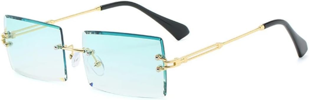 

Солнцезащитные очки с защитой UV400 | Безободковая металлическая оправа в стиле панк | Для женщин и мужчин | Для занятий спортом на открытом воздухе и вождения DSVIGF, Gold-lightgreen