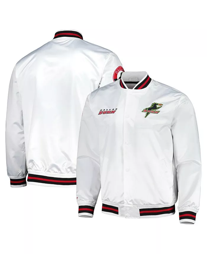 

Мужская белая бейсбольная куртка Dallas Burn City на полной застежке-молнии, сатиновая Mitchell & Ness