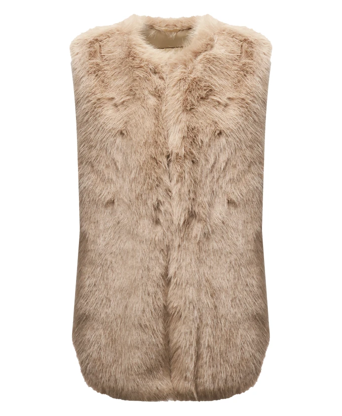 

Бежевое меховое пальто без рукавов V73, бежевый