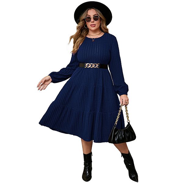 

Платье-свитер с длинным рукавом и карманами для женщин plus size Kojooin, Navy Blue
