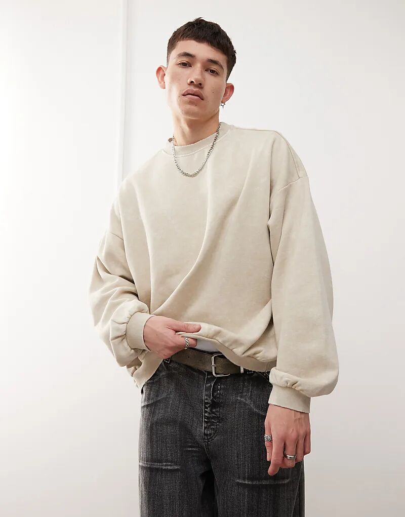 

Толстовка Leon oversize бежевого цвета с эффектом кислотной стирки Weekday