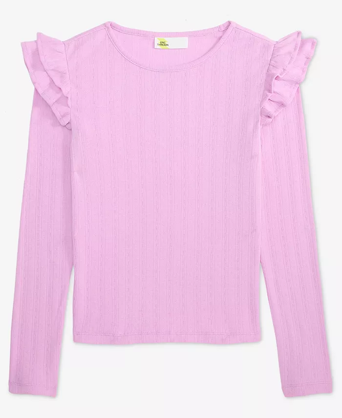 

Топ с рюшами на рукавах и ажурной вязкой для девочек Little & Big Girls Epic Threads, фиолетовый