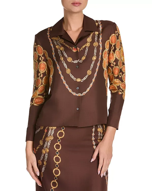Шелковая твиловая рубашка с принтом "Влюбленный" Versace, Chocolate/Amber