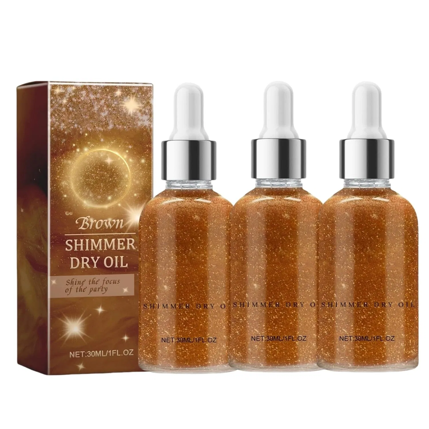 Мерцающее масло для тела и лица, 30 мл (коричневое, 3 шт.) Generisch, Brown 3Pcs