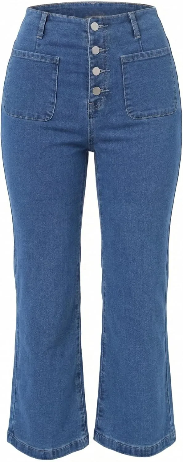 

Allegra K джинсы для женщин High Waisted Straight Leg с эластичными накладными карманами